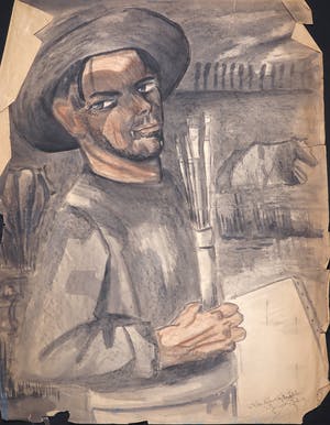 Joe Wols - Gemengde techniek op papier, Portret kopen? Bied vanaf 1!