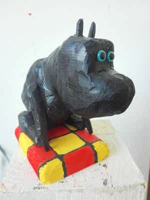 Peter Bastiaanssen - Kleine zittende pup op geblokt kleedje verkocht voor € 73!