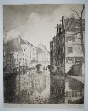 Willem van Leusden - Utrecht, bij Flora's hof - ets, genummerde proefdruk kopen? Bied vanaf 90!