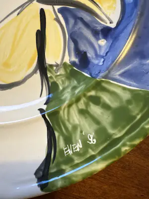 Ellen Meuwese - Porseleinen bord 1996 - groot 35 cm doorsnede - kip kopen? Bied vanaf 50!