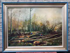 Theodorus van Oorschot - Landschap met bosarbeiders vendu pour 50€ !
