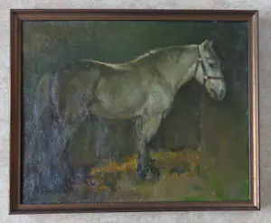 Krijn van Dijke - PAARD IN DE STAL / OLIEVERF DOEK / 44x53cm / KADER / SIG / 1943 kopen? Bied vanaf 65!
