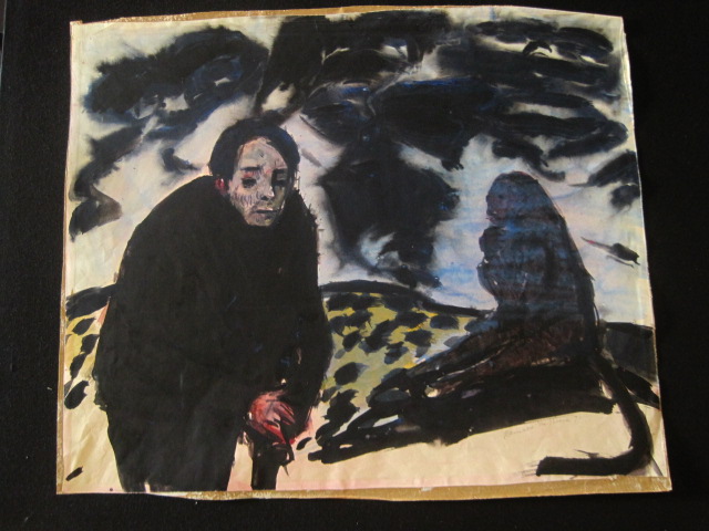 Reinald van den Steene - intrigerend Aquarel "Zelfportret in surrealistisch landschap"gesigneerd kopen? Bied vanaf 1!