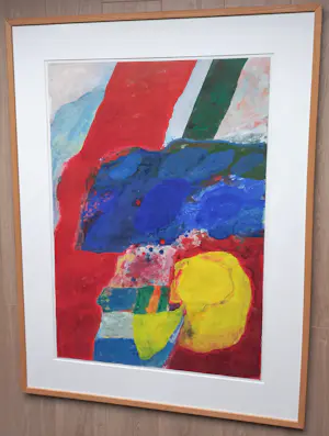 Jef Diederen - Abstracte compositie, gemengde techniek op papier (netjes ingelijst, groot!) kopen? Bied vanaf 575!