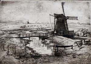 Frederika Broeksmit - ets: Landschap met molen verkocht voor € 45!