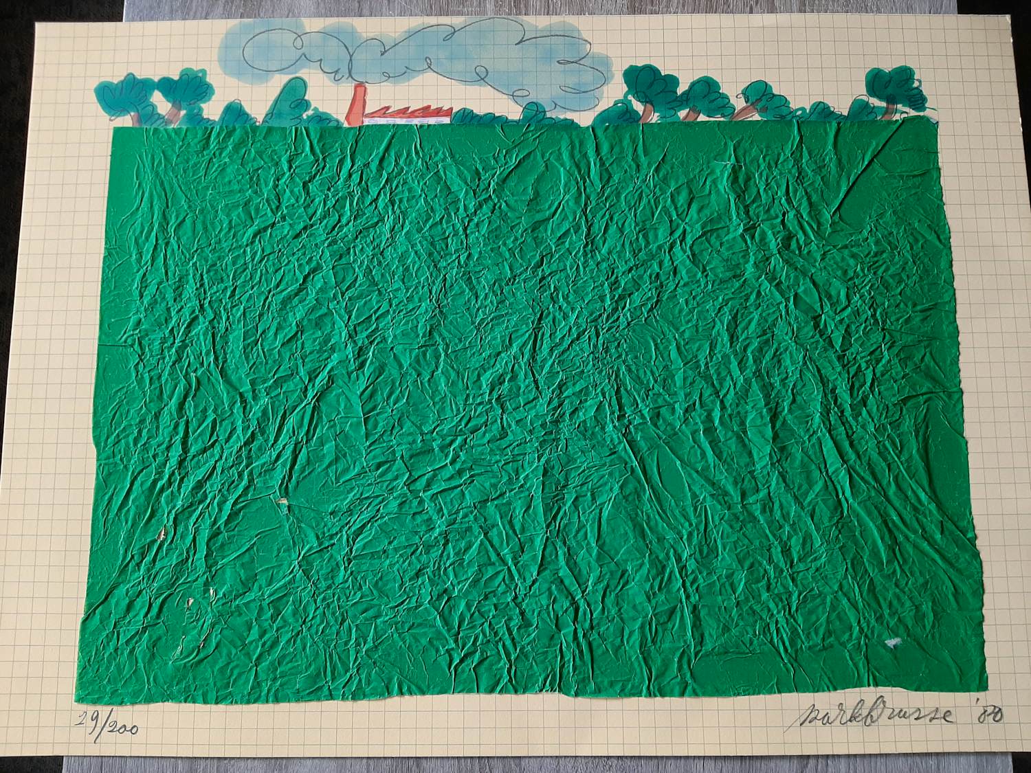 Mark Brusse - hand gesigneerde collage en litho op papier | 1980 kopen? Bied vanaf 30!