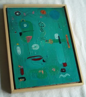 Jasper Banen - Acrylverf op doek , ingelijst , Blauwe Zon en Hemellichamen – 2004 kopen? Bied vanaf 85!