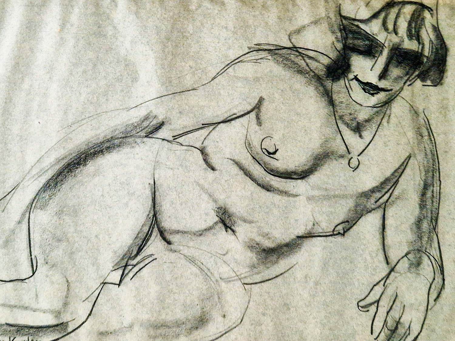 Harrie Kuyten - Groot jaren 20 houtskool op papier portret "liggend naakt" gesigneerd verkocht voor € 83!