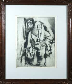 Ramah - Ets in gestoken houten lijst, Vrouw - Ingelijst verkocht voor € 40!