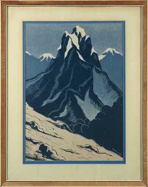 Dick van Luijn - Linosnede, Berggezicht - Ingelijst kopen? Bied vanaf 20!