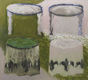 Brigitta ten Berge - Olieverf op doek, Compositie met tafels - Ingelijst (Zeer Groot) kopen? Bied vanaf 1!