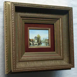 Jens Joppe - Miniatuurschilderij “Dorpje” , olieverf op panneel - ingelijst – 7 x 9 cm. kopen? Bied vanaf 100!