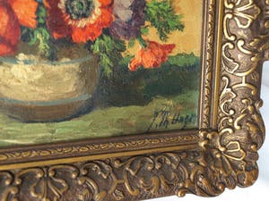 Niet of onleesbaar gesigneerd - Olieverf op doek , Bloemstilleven – gesigneerd & ingelijst - oud kopen? Bied vanaf 1!