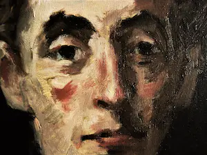 Niet of onleesbaar gesigneerd - GROOT impressionistisch olieverf "Man in rode trui" gesigneerd kopen? Bied vanaf 1!