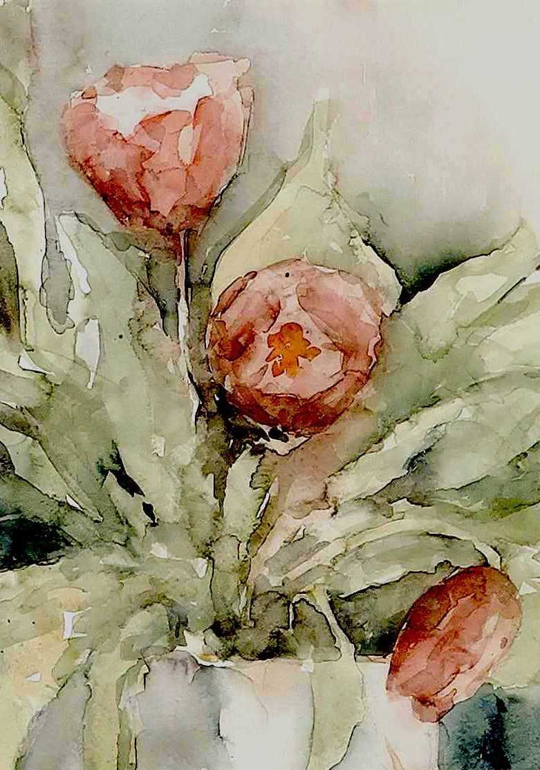 Anneke Witte - Stilleven Tulpen - in fraaie houten lijst kopen? Bied vanaf 1!