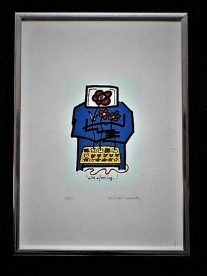 Peter Louman - gesigneerde handgekleurde Linosnede - With a Feeling - nr. 29 van oplage 30. kopen? Bied vanaf 10!