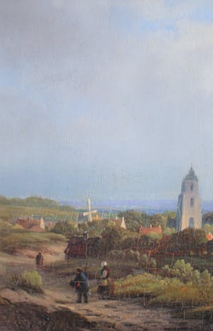 Salomon Leonardus Verveer - Landschap met zicht op stad aan het water (mogelijk Arnhem) kopen? Bied vanaf 950!