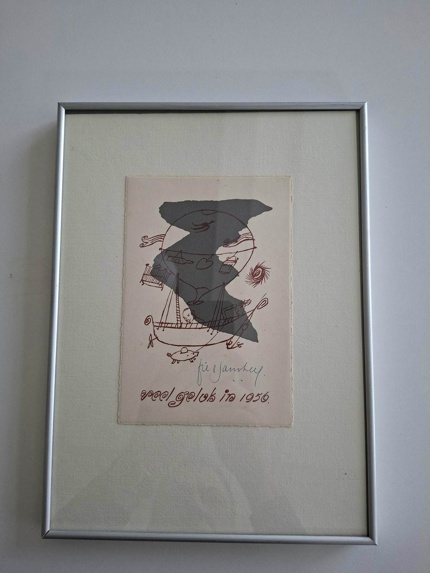 Jan van Heel - ingelijste litho van Jan van Heel nieuwjaarskaart 1956 kopen? Bied vanaf 60!