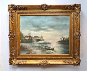 Jan de Kok - Verstild Winters Waterlandschap - in fraaie vergulden lijst(!) kopen? Bied vanaf 10!