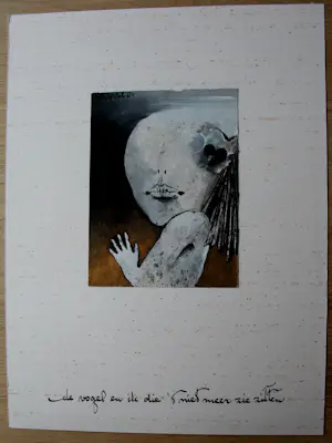 Ans Wortel - Gemengde techniek: "de vogel en ik die 't niet meer zie zitten''... - 1984 kopen? Bied vanaf 225!