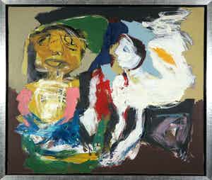 Martin van Wordragen - Olieverf op doek, Dwerg met Acrobate, Ingelijst (Groot) verkocht voor € 300!