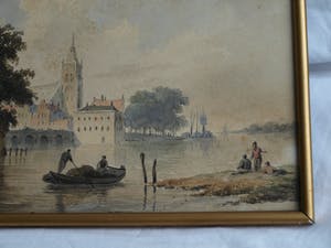 Bartholomeus Johannes van Hove - 2x Aquarel, “Stadsgezicht” en “Bomen langs een laan” – ca 1840 kopen? Bied vanaf 250!