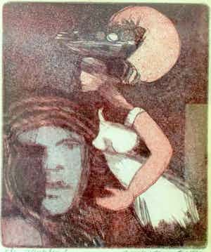 Rene D. Tosari - Figuren - Ets, Ingelijst verkocht voor € 50!