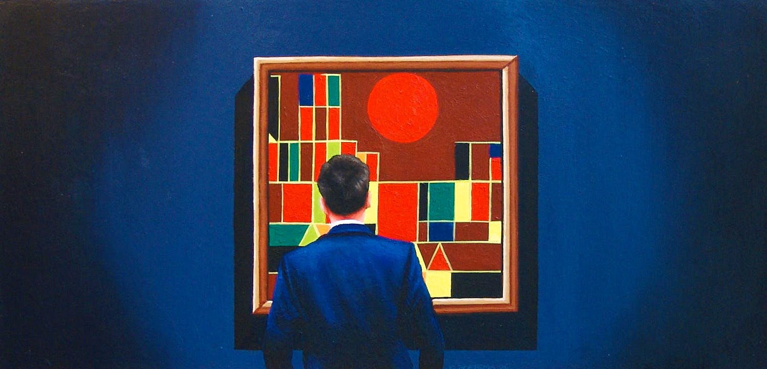 Gerard Boersma - Brug Und Sonne (Man genietend van schilderij Paul Klee) kopen? Bied vanaf 400!