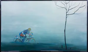 AcheterMaya Wildevuur - Acryl op doek, Fietser met tegenwind - Ingelijst (Groot)? Enchérissez de 500!