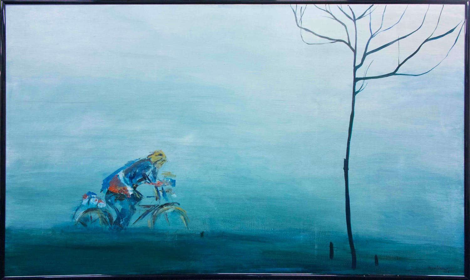 Maya Wildevuur - Acryl op doek, Fietser met tegenwind - Ingelijst (Groot) kopen? Bied vanaf 500!