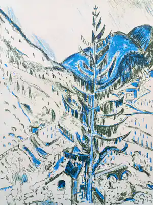 Jan Wiegers - Sneeuwlandschap Graubünden, handgesigneerde litho verkauft für € 125!