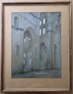Eugene Lucker - Kerkinterieur. Pastelkrijt. Groot. kopen? Bied vanaf 369!