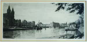 Maarten Langbroek - Ingelijste ets, Prins Hendrikkade, Amsterdam – ca. 1970 verkocht voor € 40!
