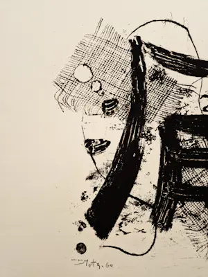 Wim Motz - Grote 1960 monochrome litho - abstracte compositie - E.A. exemplaar gesigneerd kopen? Bied vanaf 40!