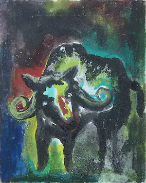 Niet of onleesbaar gesigneerd - Acryl op doek, stier kopen? Bied vanaf 1!