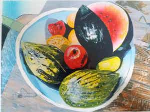 Vincent van Ojen - Stilleven met meloen - groot werk - ingelijst verkocht voor € 100!