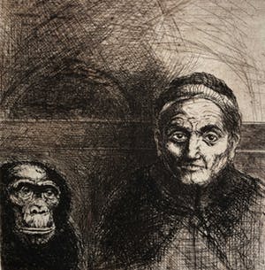 Jan Willem Post - titel onbekend (aap met vrouw) kopen? Bied vanaf 35!