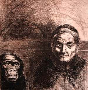 Jan Willem Post - titel onbekend (aap met vrouw) verkocht voor € 35!