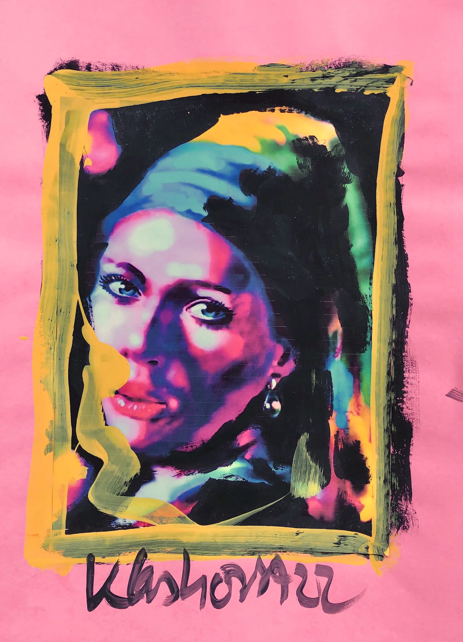 Peter Klashorst - Gemengde techniek - Meisje met de parel - Handgesigneerd !!! verkocht voor € 90!