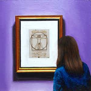 Gerard Boersma - Vitruvian Man (Vrouw kijkend naar tekening van Leonardo Da Vinci) verkocht voor € 75!