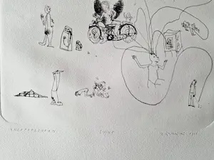 Sipke Huismans - in 1966 in eigen beheer gemaakte zwart wit Ets "encephalospam" potloodgesign. kopen? Bied vanaf 1!