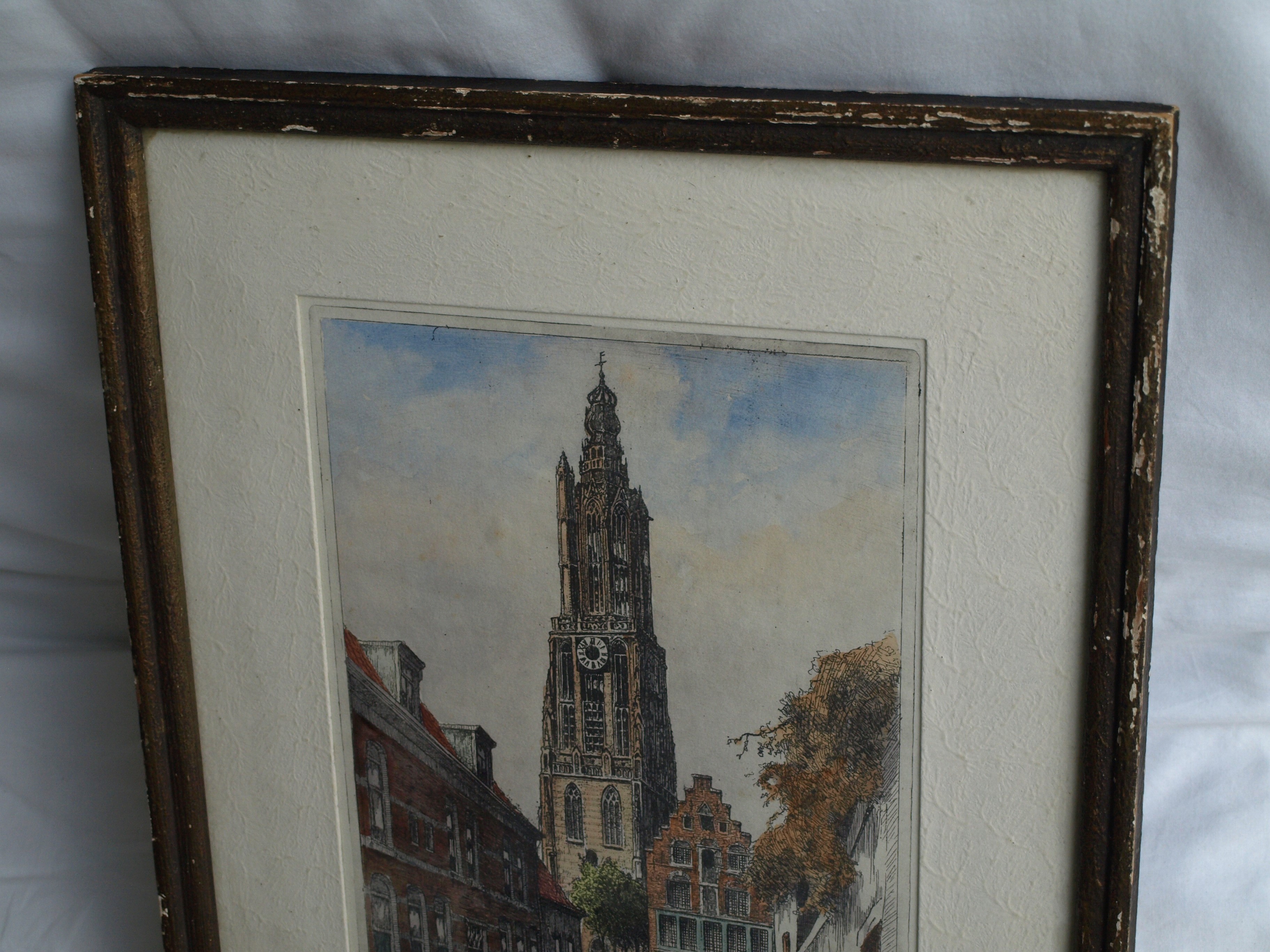 Marius Johannes Janssen - Ets , Onze Lieve Vrouwetoren Amersfoort – Gesigneerd en ingelijst – ca 1935 kopen? Bied vanaf 30!