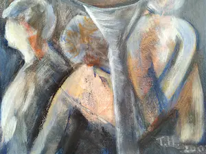 Niet of onleesbaar gesigneerd - Vogels en mensen, schilderij kopen? Bied vanaf 1!