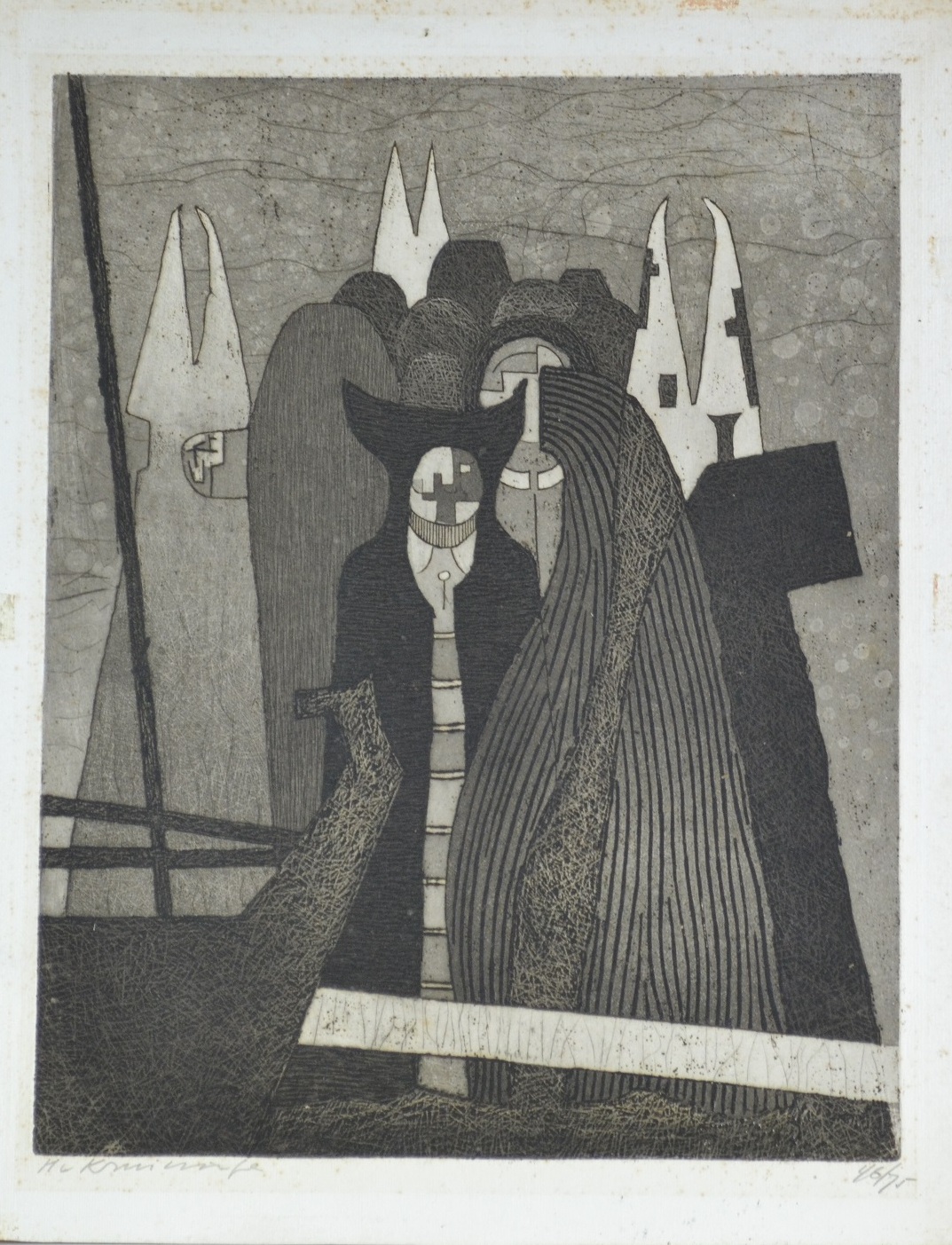 Harry van Kruiningen - ets, figuren verkocht voor € 70!