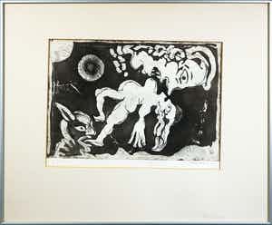 Lucebert - Ets en aquatint, De nachtmerrie - Ingelijst verkocht voor € 150!