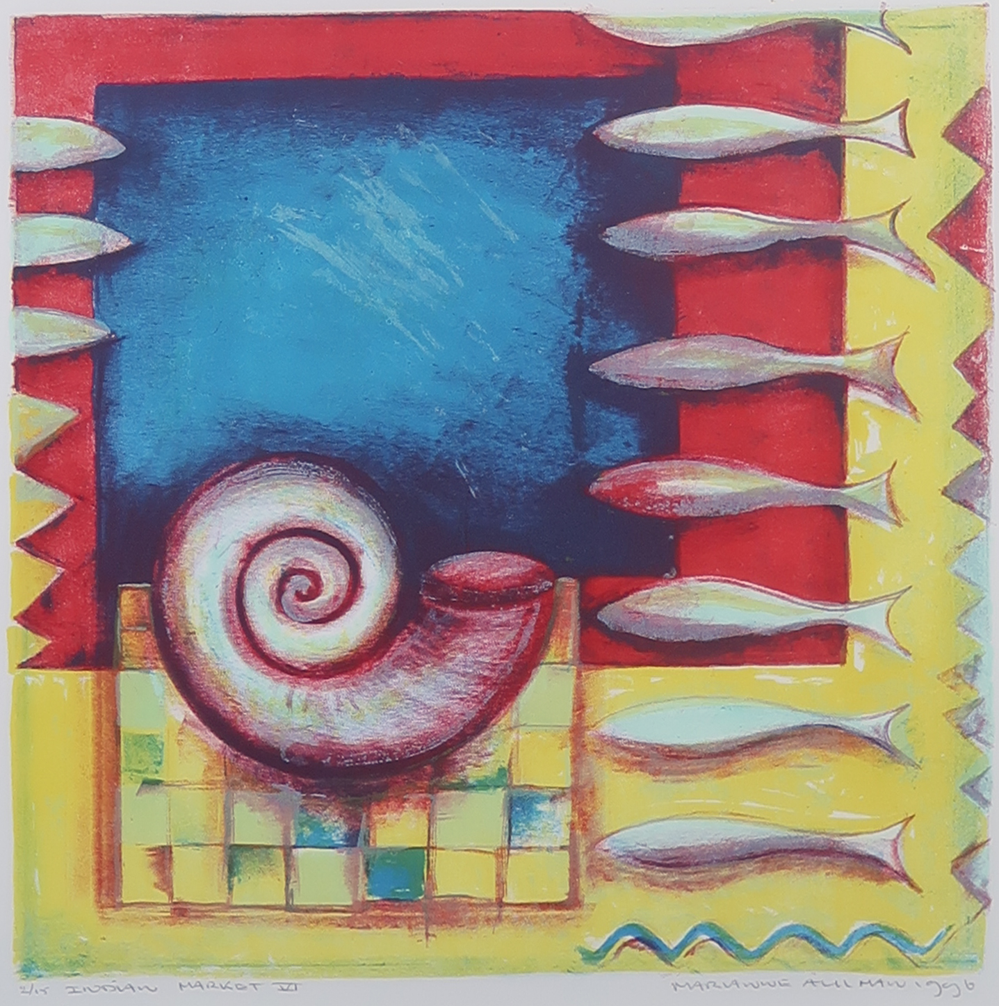 Marianne Aulman - Kleurenlitho, Indian market VI - Ingelijst kopen? Bied vanaf 1!
