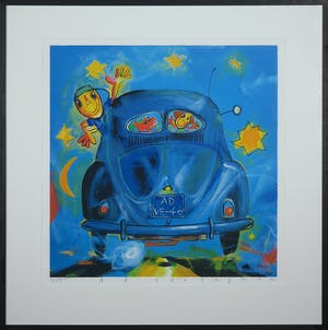 Ad Verstijnen - Zeefdruk, VW brilletje achterruit - Ingelijst kopen? Bied vanaf 50!