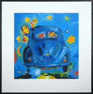 Ad Verstijnen - Zeefdruk, VW brilletje achterruit - Ingelijst verkocht voor € 50!