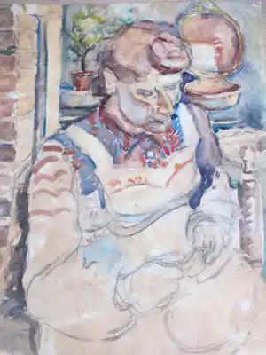 Harmen Meurs - Aaardappelschillende vrouw - Gemengde techniek vendu pour 75€ !
