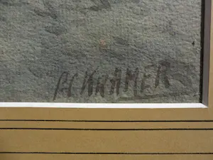 Piet Kramer - Aquarel. Zicht op Delft, Oosterstraat met op de achtergrond 2 torentje. kopen? Bied vanaf 50!